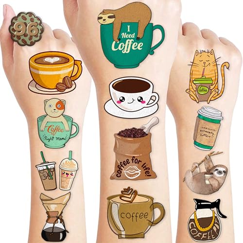 96 pcs Iced Coffee Temporary Tattoos for Kids & Parties