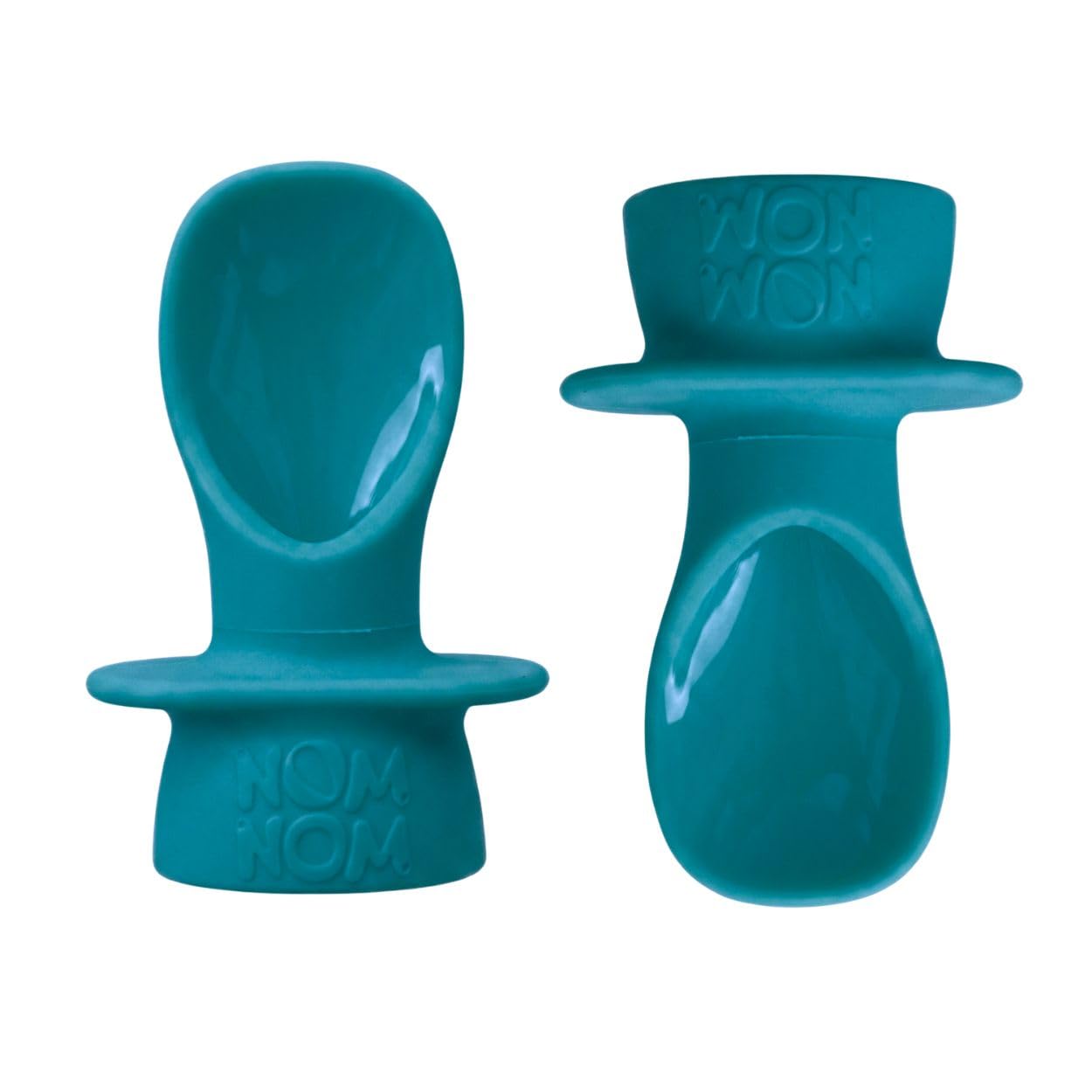Nom Nom Kids | Pouch Spoons Tips | 2 Spoons + Travel Bag | Little Nom Nom Silicone weaning Spoons for use with Baby Food Pouches and Reusable Pouches | weaning Travel Essentials (Teal Blue)