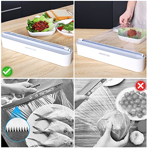 Plastic Wrap Dispenser with Cutter,Plastic Food Wrap Dispenser with Slide Cutter Refillable Cling Film Dispenser with 250' of Professional BPA Free Cling Film.