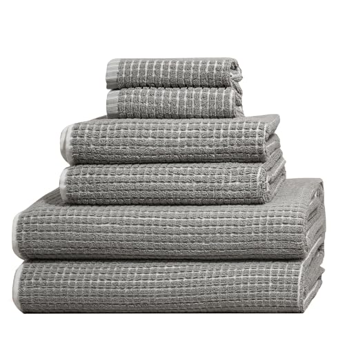 ONSEN Cotton Bath Towel — Sculpted Terry Texture, Quick-Dry, Low-Lint, Plush & Lightweight (Grey...