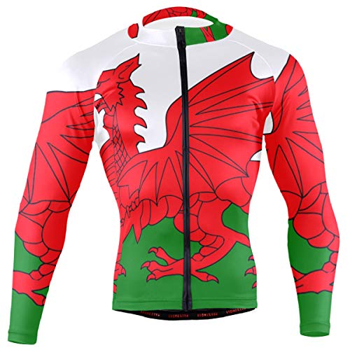 Wales Flag Men's Cycling Jersey Long Sleeve Bike Jacket Biking Bicycle Jersey Shirt