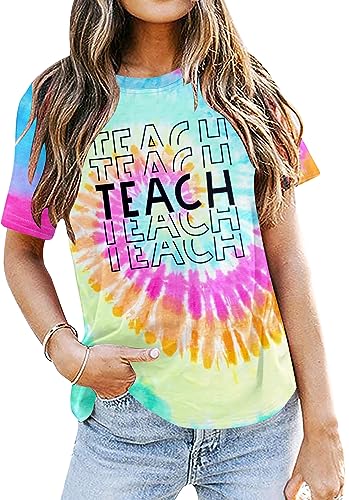 Teacher Shirts Women Teach Print Graphic Tees Kindergarten Elementary Teaching Life Shirts Back to School Tees Tops