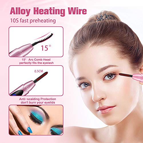 Heated Eyelash Curler, Type-C Rechargeable Electric Eyelash Curler for Women, Portable Mini Lash Curler Tool with LCD Display for Quick Heating,Natural Curling,Long Lasting, for Girls Gift-Pink