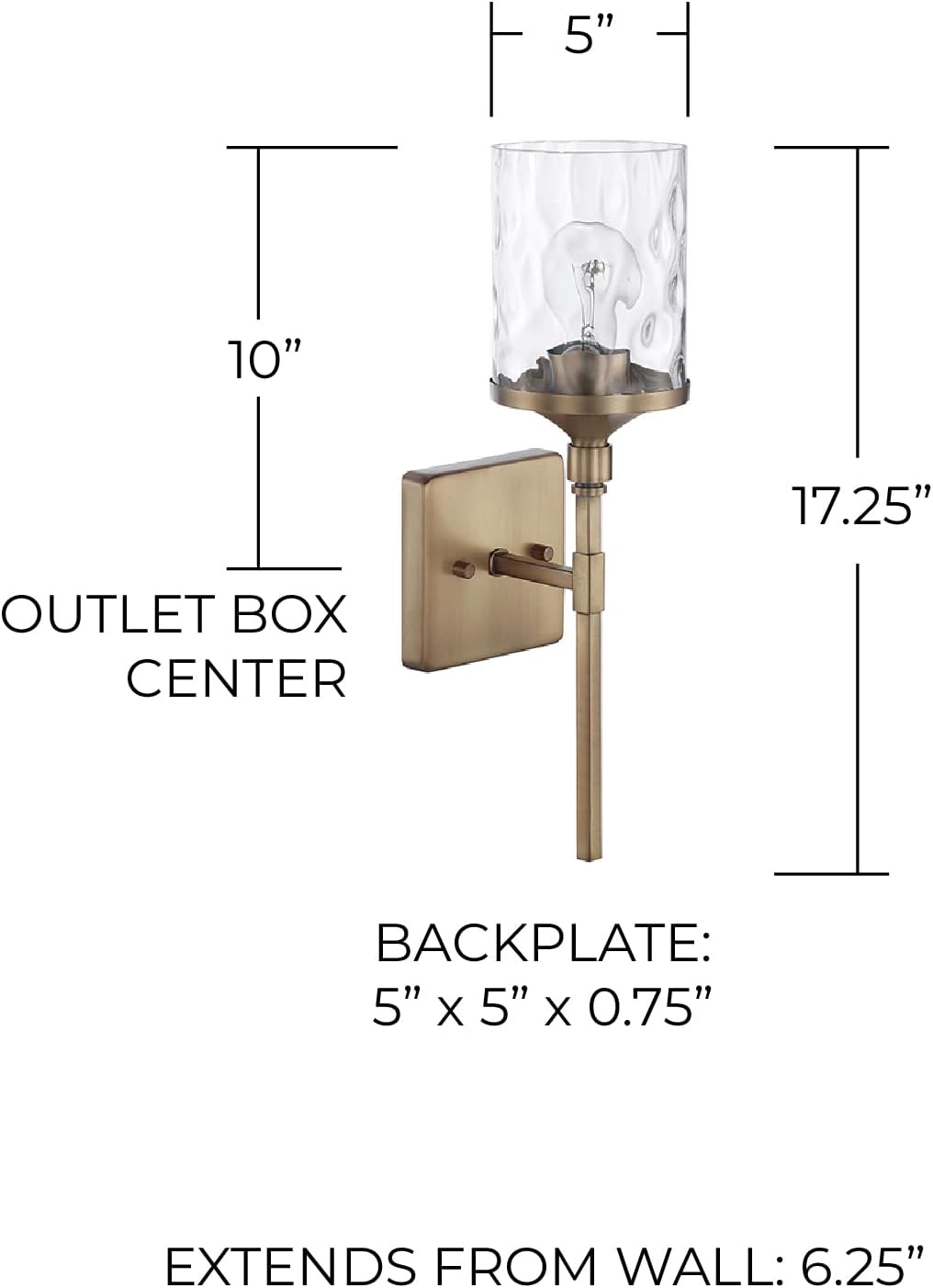 HomePlace by Capital Lighting 628811AD-451 Colton Urban/Industrial Clear Water Glass Torchiere Wall Sconce, 1-Light 100 Watt, 17" H x 5" W, Aged Brass