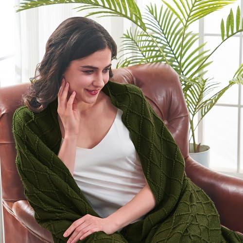 inhand Knitted Throw Blankets for Couch and Bed, Soft Cozy Knit Blanket with Tassel, Dark Green Lightweight Decorative Blankets and Throws, Farmhouse Warm Woven Blanket for Men and Women, 60"x80"