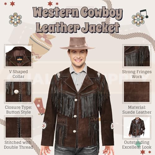 Men's Traditional Cowboy Western Leather Jacket | Native American Suede Coat with Beaded & Fringed2
