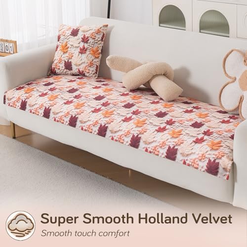 Image of HOKIPO 'Nature Muse' Premium HD Printed Holland Velvet Sofa Cover Mat for 1 /2 /3 Seater & L-Shape Sofa. Make Your Own Sofa Cover Set, Mat 70(D) x 90(L) cm, Autumn Maple (IN-914-D1)