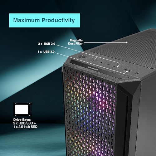 Image of FINGERS Commando-E14 Full ATX PC Cabinet with Dual Chamber Design, 4 Multi-Colour RGB Fans for High-Performance Cooling, Toughened Glass Side Panel, Magnetic Dust Filter, USB 3.0 Port