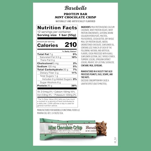 Image of Barebells Mint Chocolate Crisp Protein Bar - 20g Protein - No Added Sugar - 12 x 55g High Protein Snack - Post Workout Snack