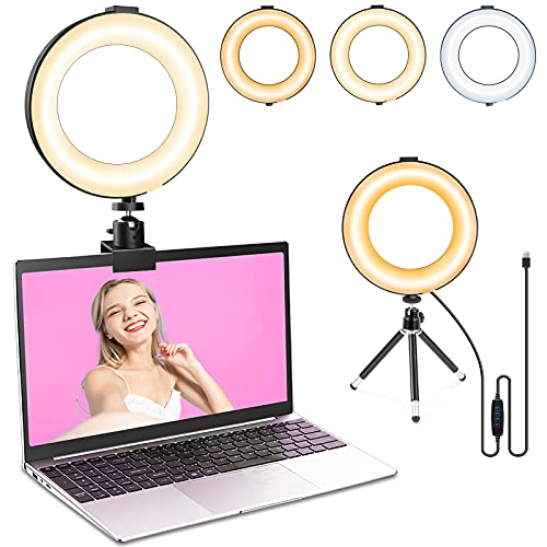 6.3 Ring Light for Laptop, Myiaky Video Conference Lighting Kit, Tripod with Ring Light for Computer Webcam Lighting Zoom Meeting Remote Working Live Streaming Tiktok, 3 Colors & 10 Brightness Level