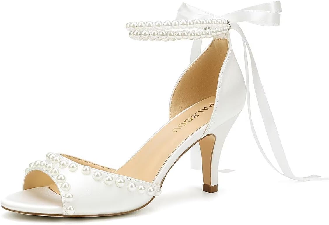 Bridal Low Heel Wedding Shoes - Elegant Pearl Details