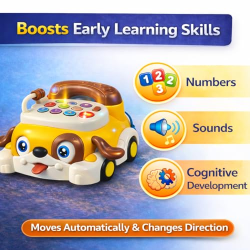 Image of TEC TAVAKKAL 18 Pcs Ice Cream Unicorn Cart Toy with Lights, Music & Bump-and-Go Action | Pretend Play Candy Shopping Cart | Musical Moving Toy | Educational Fun for Kids (Telephone Toy Yellow)