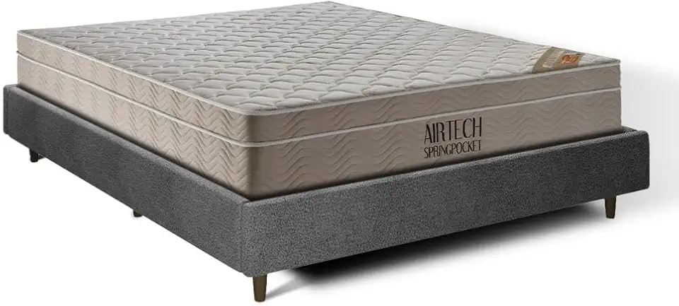 Cama Genebra Bouclé com Colchão de Molas Ensacadas Ortobom Airtech Spring Pocket (King Size)