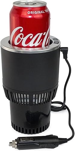Portavasos para automóvil, calentador de café, enfriador de bebidas 2 en 1 para camión en lata de regalo (12 V, negro con plata)