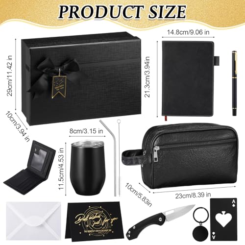 Mimorou 13 Pcs Birthday Gifts for Men Thank You Gift Baskets 12 oz Stainless Steel Tumbler Leather Toiletry Bag for Him Valentine Christmas for Dad, Boyfriend, Husband, Brother - Image 3