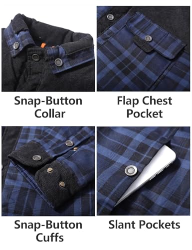 Image of Gihuo Men's Long Sleeve Sherpa Lined Shirts Outdoor Warm Flannel Plaid Jacket Button Down Fleece Coats