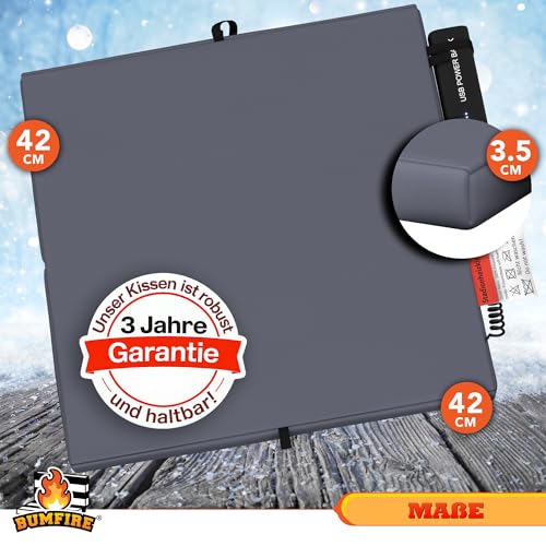 Bumfire Sitzkissen Beheizbar & Faltbar - Akku Heizkissen Kabellos mit USB Anschluss - Elektrisch Beheizbare Wärmekissen Sitzauflage Stadion, Camping, Rollstuhl, Outdoor Kissen - Anthrazit XL - 42x42cm