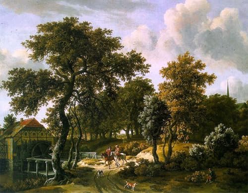 Prints toile peinture murale les Voyageurs Meindert Hobbema déco salon 60x90cm