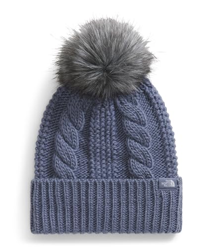 The North Face Women's Oh Mega Fur Pom Beanie | Deep Fit Cuffed Winter Hat with Oversized Faux-Fur Pom & Textured Cable Detailing, Twilight Galaxy, One Size
