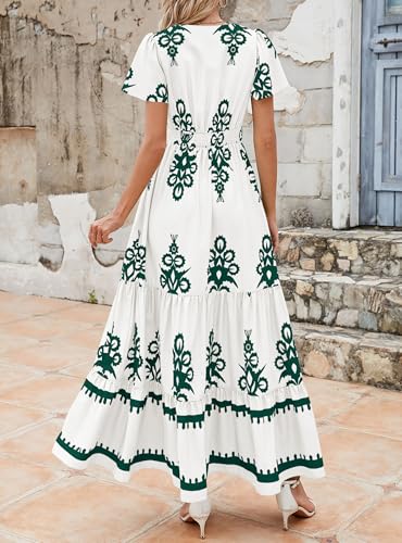 Image of PRETTYGARDEN Womens 2026 Summer Casual V Neck Boho Maxi Dress Flowy Aline Bell Sleeve Tiered Floral Dresses with Pocket