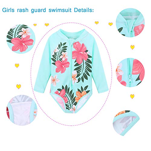 Girls One Piece Rashguard Swimwear Long Sleeve Swim Suit with Zipper UPF 50+ Sun Protection3