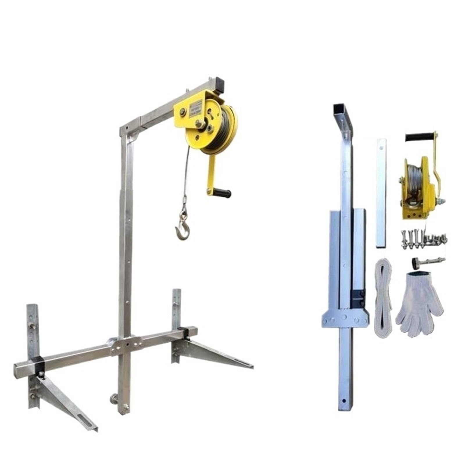Outdoor Air Conditioner Installation Tools, Self-locking Manual Winch + Folding Hangers, 49FT Ropes, 220 Lbs Load Capacity MINGPING(Bracket+49FT winch)