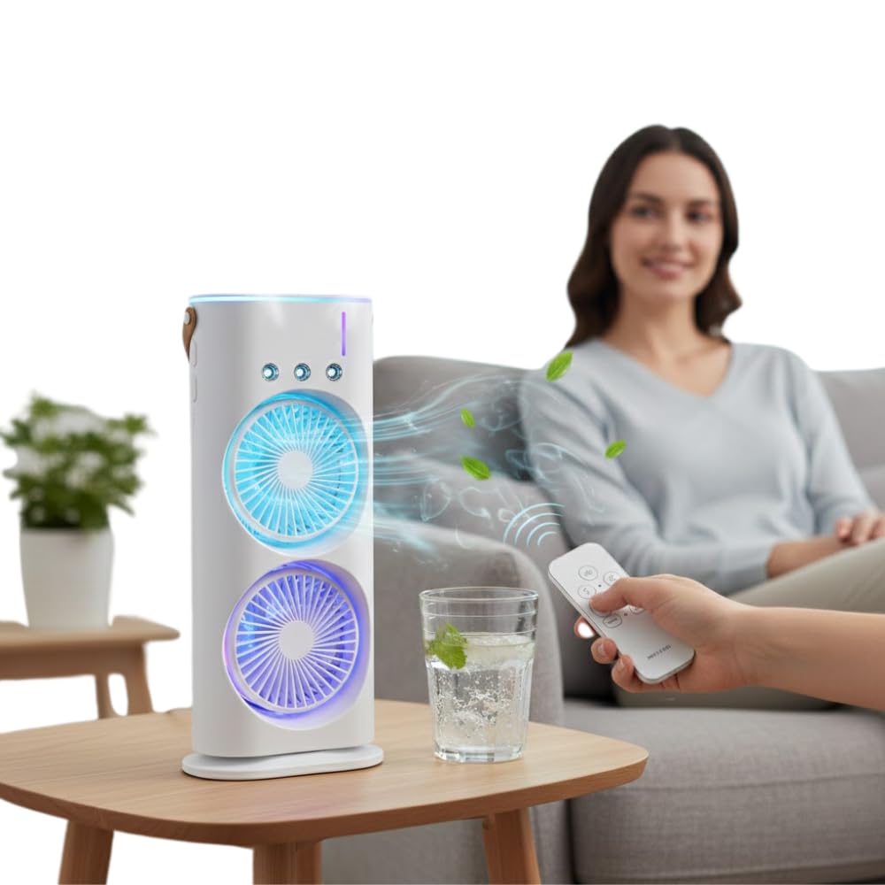 Drumstone (𝐒𝐩𝐞𝐜𝐢𝐚𝐥 𝟏𝟓 𝐘𝐞𝐚𝐫𝐬 𝐖𝐚𝐫𝐫𝐚𝐧𝐭𝐲 2025 Double Ended USB Spray Fan – Cold Air Oscillating Mini Cooler with Remote & Touch Control, Ice Fill, Portable Fan for Home, Office-image-48