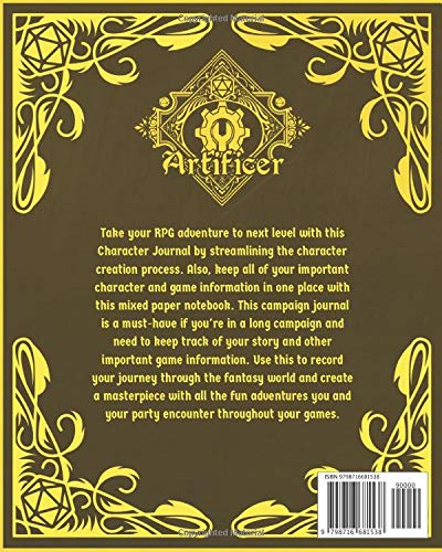 Artificer Character Sheet Journal: Dnd Notebook With 50 Character Pages And 100 Mixed Pages (Lined, Graph, Hex & Blank)For Role Playing Fantasy Games ... Sheets Journals - Class Design Covers) #TOP1
