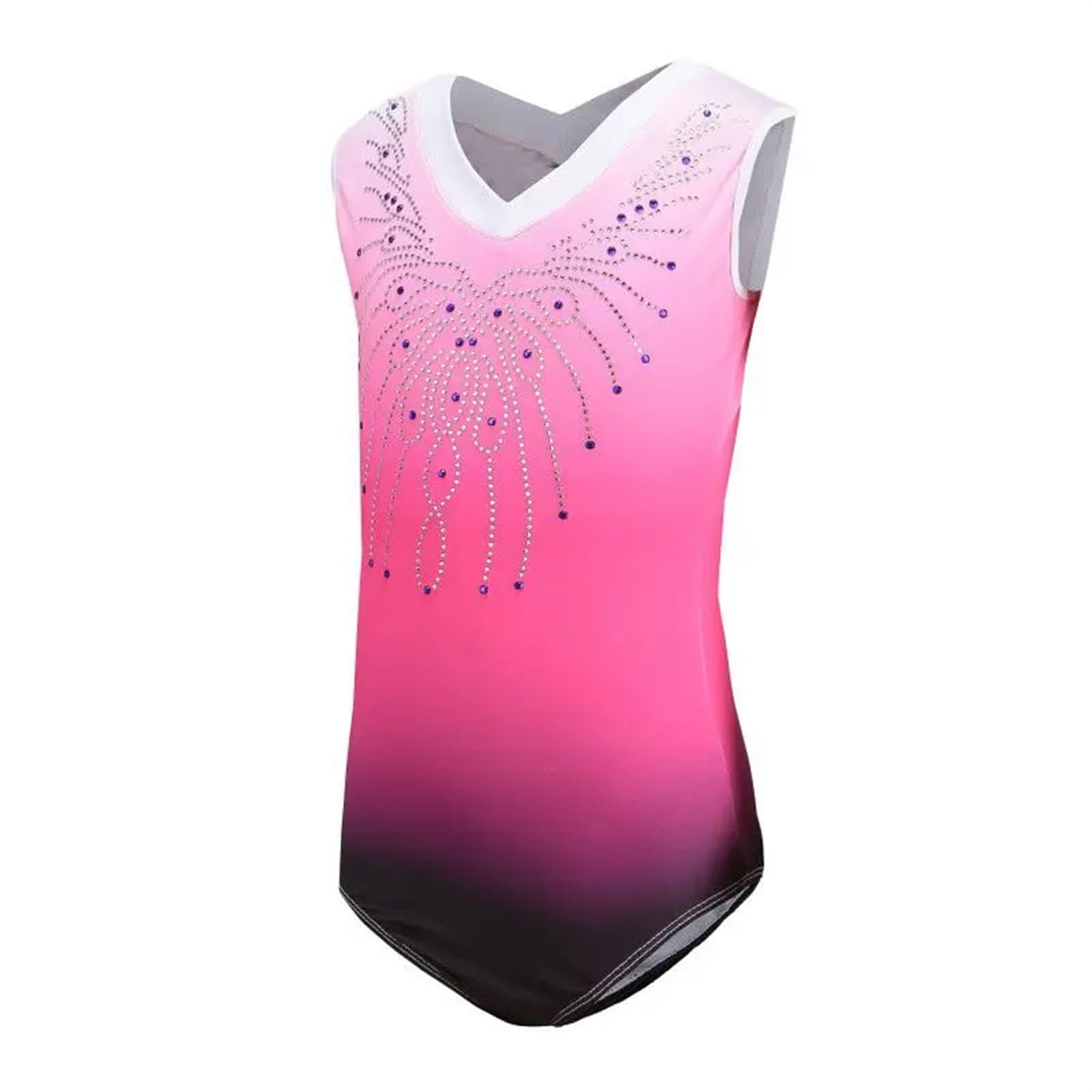 Gymnastikanzug Mädchen Ärmelloser Mesh-Ballett-Tanzanzug mit Diamanten, Gymnastik-Bodysuit, Tanzbekleidung, Eiskunstlauf-Performance-Kleidung(Color 2,6 (5-6Y))