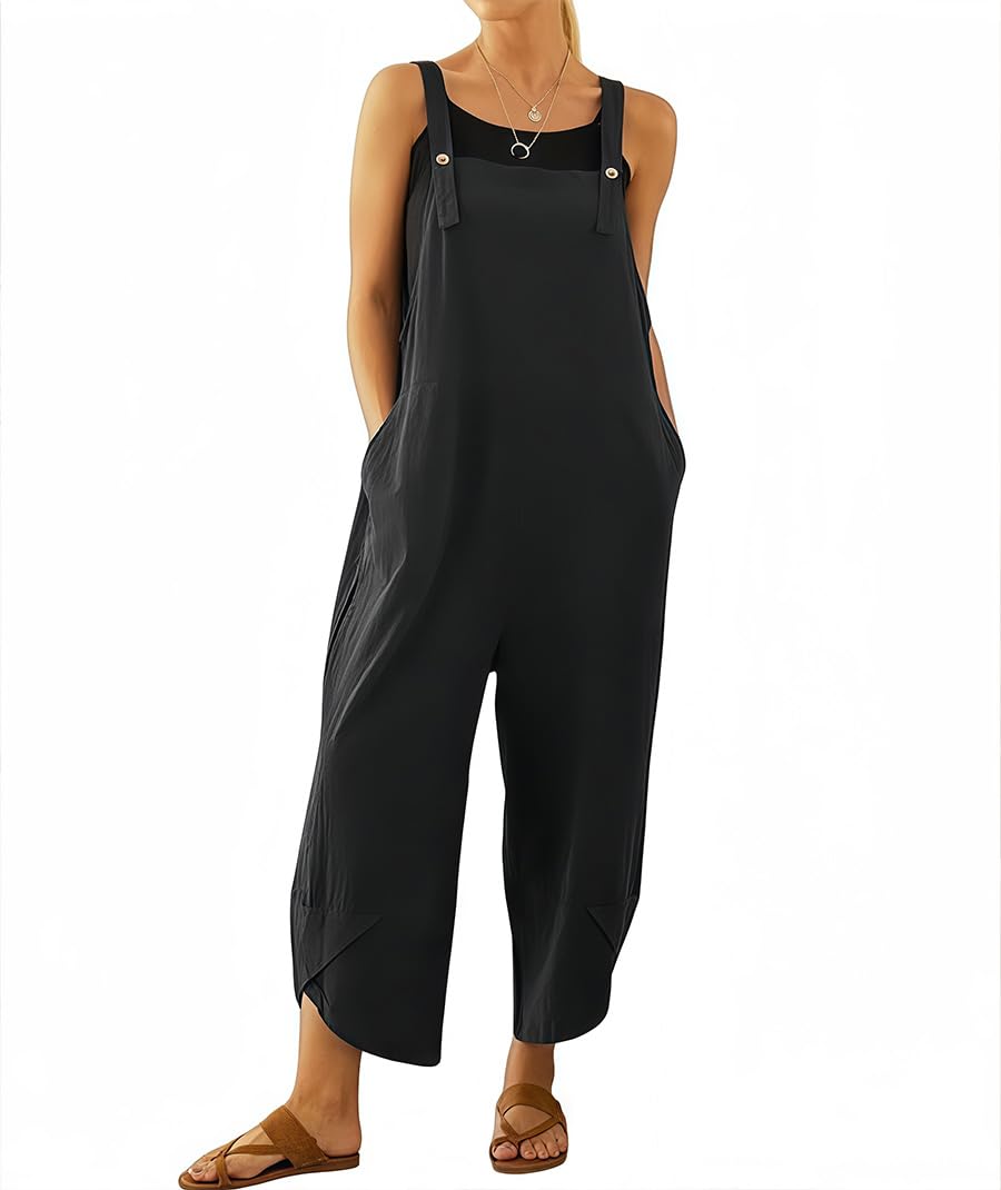 Mono Mujer Verano Peto para Mujer Grande Overol Holgado Ajustable Casual Suelto Mameluco Sin Mangas de Tirantes Pantalones con Peto Pieza Holgado Suave y Confortable Jumpsuit