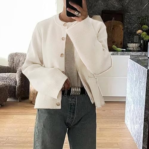 Image of Womens Slim Fit Cardigan Sweaters Long Sleeve Button Down Open Front Solid Crop Sweater Coat with Pockets