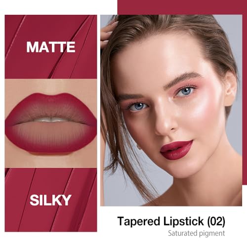 Image of Kaely Plum Red Gradient Matte Lipstick Lip Liner Pencil for Women, 2in1 Flawless Contour Gradual Ombre Effect Lip Pencil Makeup Waterproof, labiales mate 24 horas originales, 02