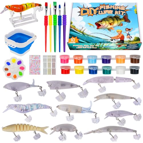 THKFISH DIY Fishing Lure Kit - Kid-Friendly Lure Making kit Customizing Lures Includes Paint & Brushes Perfect Fishing Gifts and Crafts for Kids Tackle Box Must-Have (10PCS)