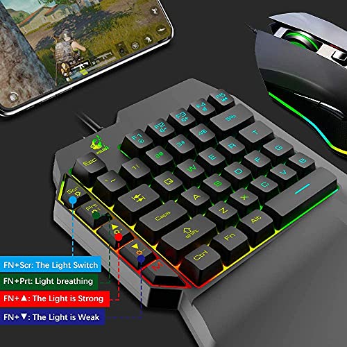 Kabelgebundene Einhand-Gaming-Tastatur Mechanisches Gefühl Regenbogen-Hintergrundbeleuchtung+USB Ultraleicht Gaming-Maus+Konverter mit LED-Hintergrundbeleuchtung für Nintendo Switch/Xbox/PS4(Schwarz) - Image 3