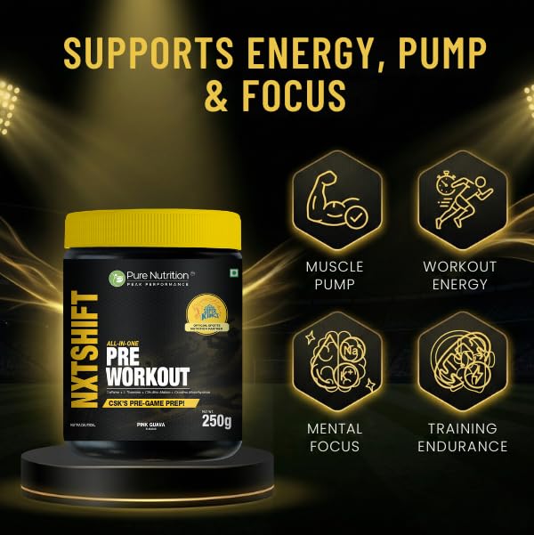 Image of Pure Nutrition NXTSHIFT Pre Workout Powder, 250g (Pink Guava) | With Caffeine, Citrulline Malate, Beta Alanine & Creatine for Energy, Focus & Endurance - Gym Supplement for Men & Women