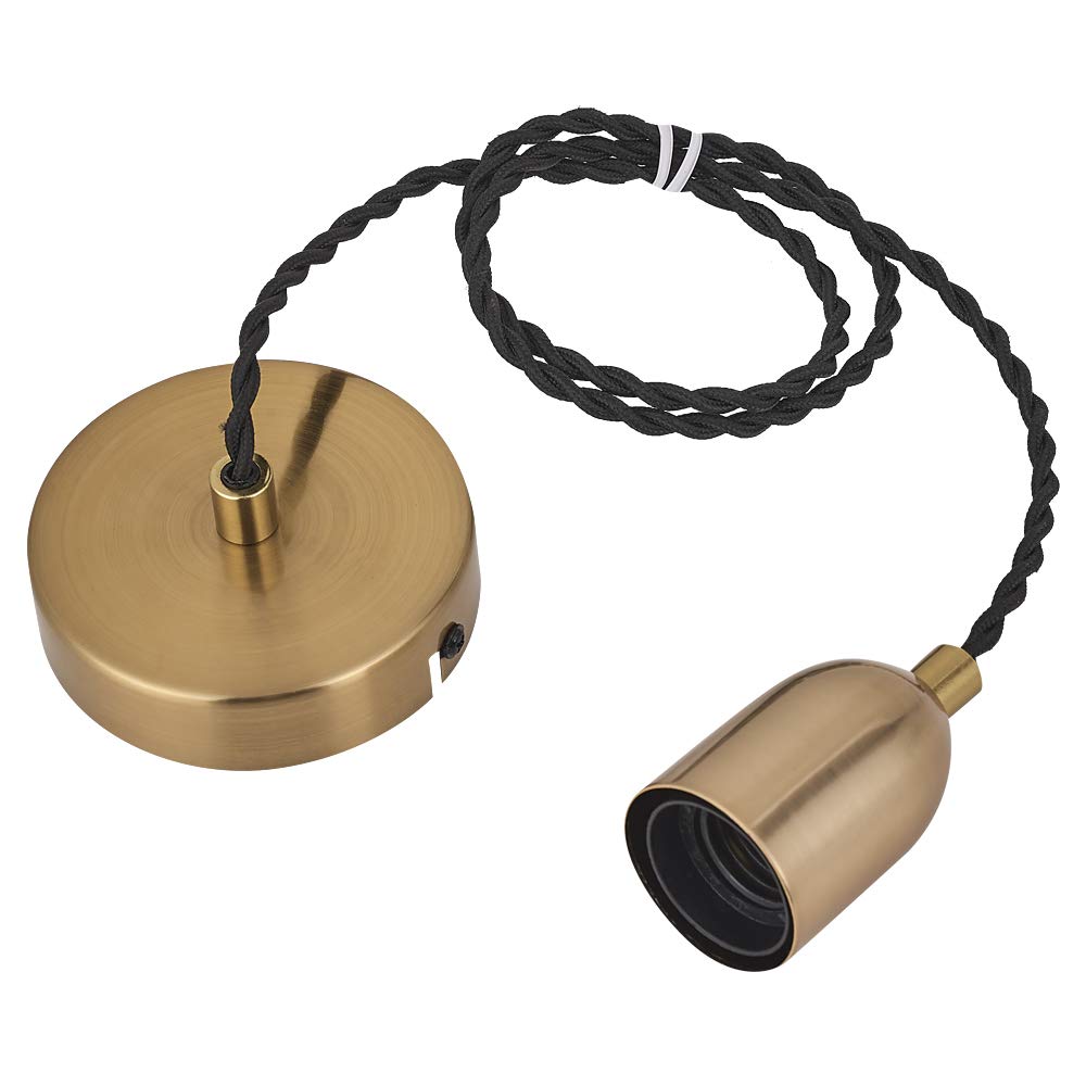 COZZY Ancient Brass Ceiling Pendant Light Fitting, Plated Aluminum E27 Screw Lamp Holder, 1000MM Brown Braided Flex, Suspended Pendant Ceiling Rose.82002ABS Bulbs Not Included