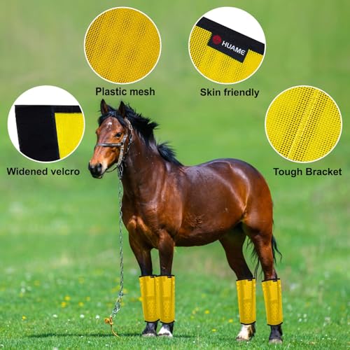 Image of Horse Fly Boots, Breathable Mesh Protection Set of 4, Comfortable Horse Leggings, Breathable Mesh Design, Equine Supplies for Reduce Stomping, Hoof Damage & Leg Fatigue (Yellow, Large)