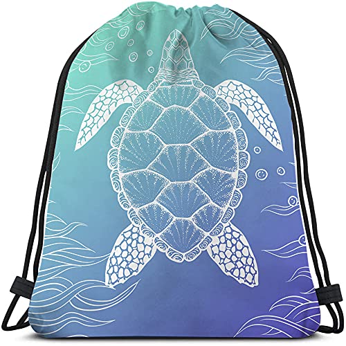 Watercolor Turtle Drawstring Bags Backpack Bag Ocean Sea Animal Seaweed Cartoon Doddle Art Underwater Bubble Sport Gym Sack Drawstring Bag String Bag Yoga Bag for Men Women