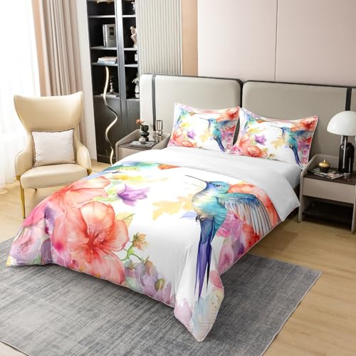 Funda de edredón de colibrí floral para dormitorio infantil 5
