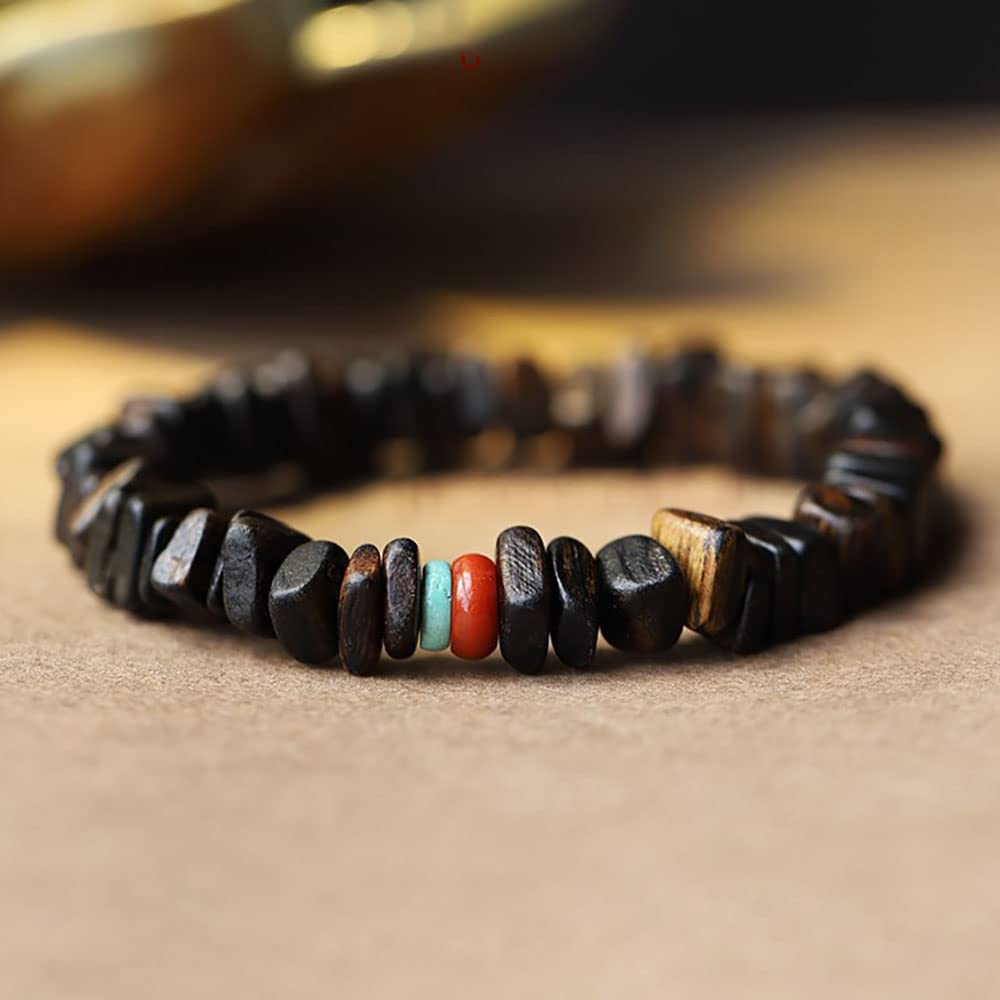 Mala + modlitewny + koraliki + bransoletka, Bransoletka z koralików drewnianych Kalimantan Agarwood, ręcznie robiona, z zawieszką Buddy Modlitwy