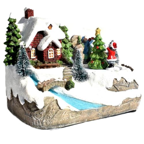 Xoeryoy Casas de Pueblo navideñas con música Casa navideña iluminada con Figuras giratorias y árbol de Navidad Adornos de 6, 3 x 5, 5 x 4, 1 para decoración de Mesa del hogar de Navidad en Interiores