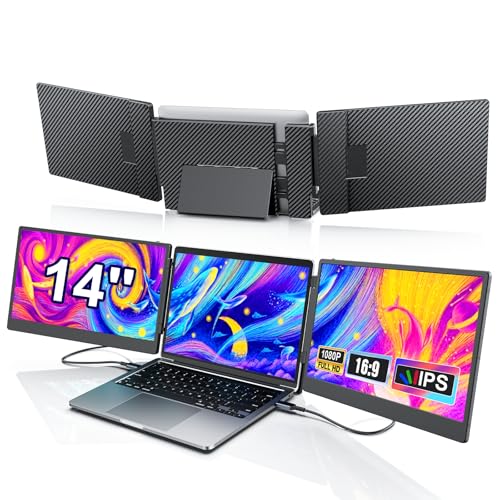 Livelect-m Laptop Bildschirm Extender, 14'' Portable Monitor Laptop, 1080P FHD Triple Tragbarer Monitor Erweiterung Laptop Plug & Play für Mac, Windows, Android