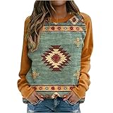 TRIGLICOLEUM Sweatshirt Damen Vintage Pullover im Ethno Stil Bluse Tunika mit Klassischem Geometry Print Bequemes Langarmshirt Oberteile Herbst Winter O Ausschnitt Sportbekleidung Basic Shirt Tops