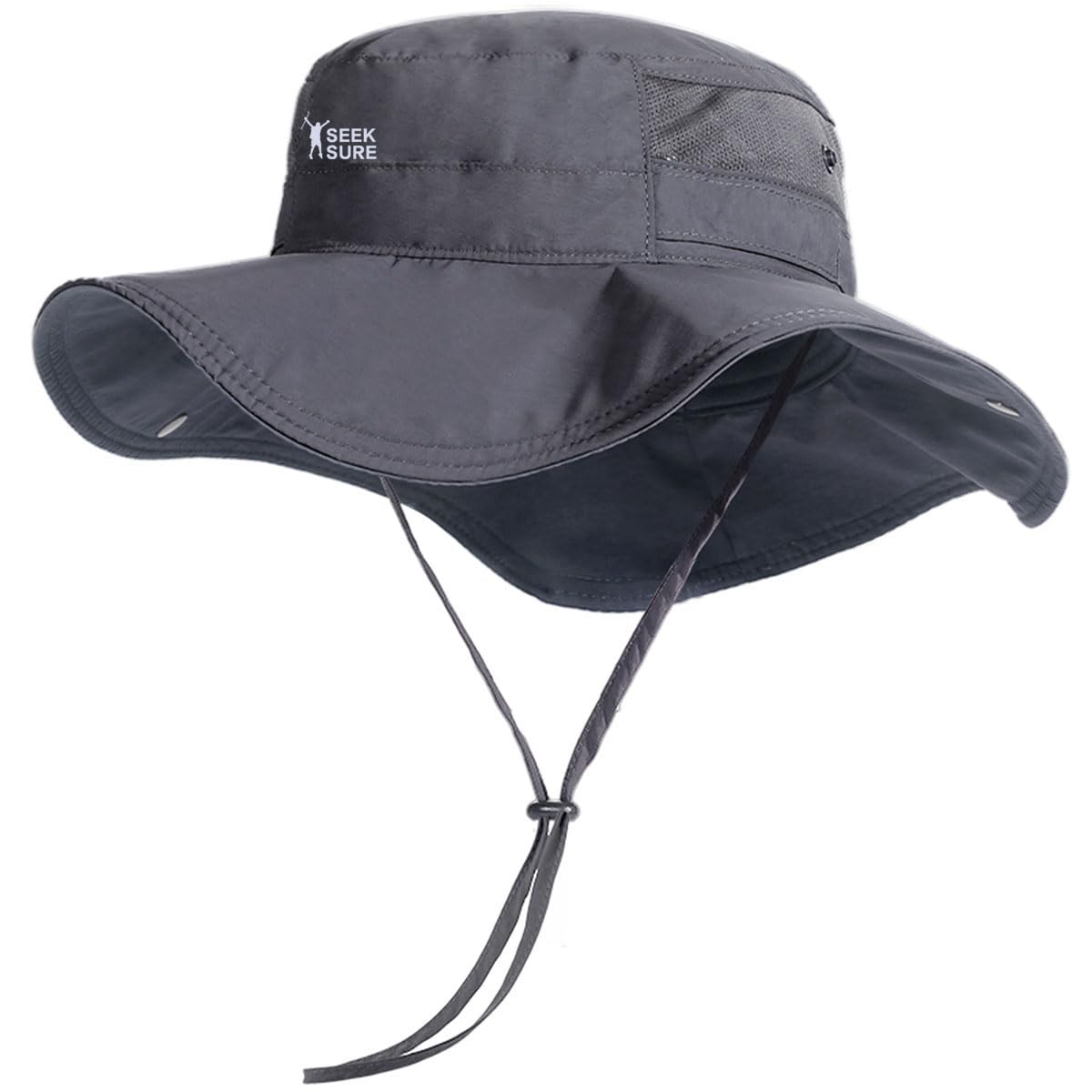 Outdoor Bucket Sun Hat with Chin Strap Vent Crown Sun Protection Hat for Hiking Camping Fishing