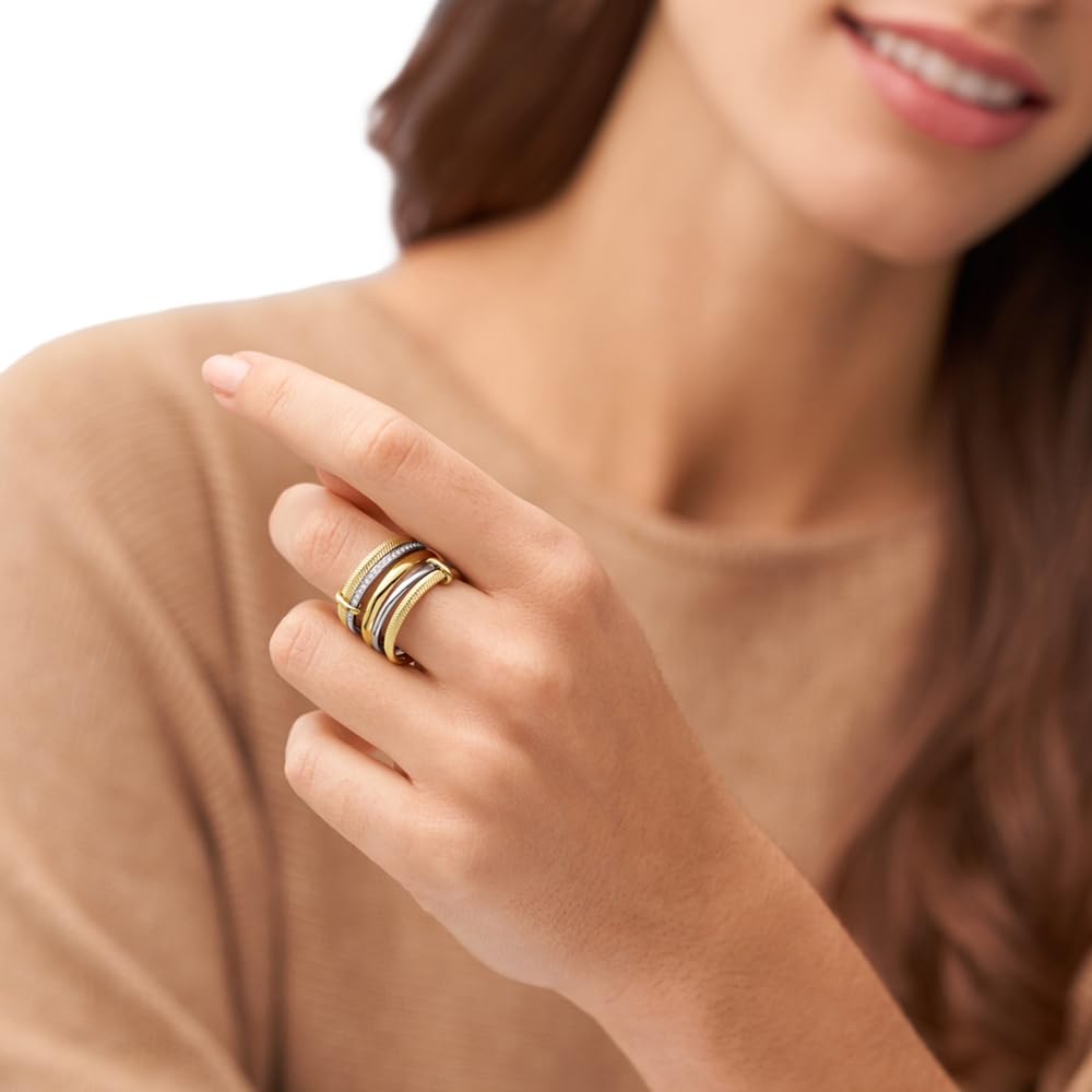 Fossil Damenring Harlow, zweifarbig oder goldfarbener Edelstahl Prestack