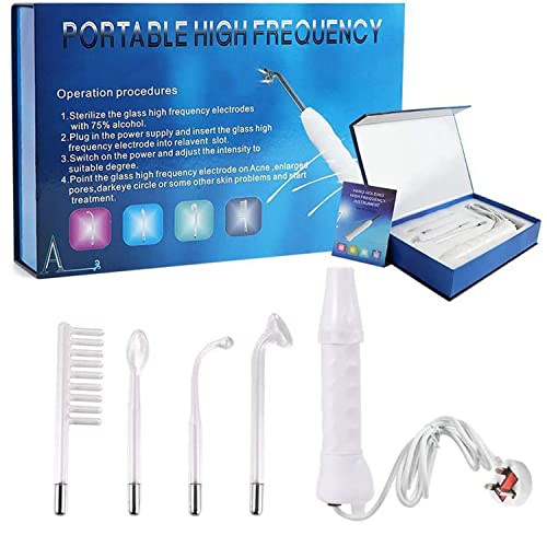 Beauenty Handheld Red Light Electrotherapy High Frequency Facial Machine 4 in 1 High Frequency Facial Machine Portable Skin Therapy Machine with 4 Glass Tubes - Handheld High Frequency Wand (Red)
