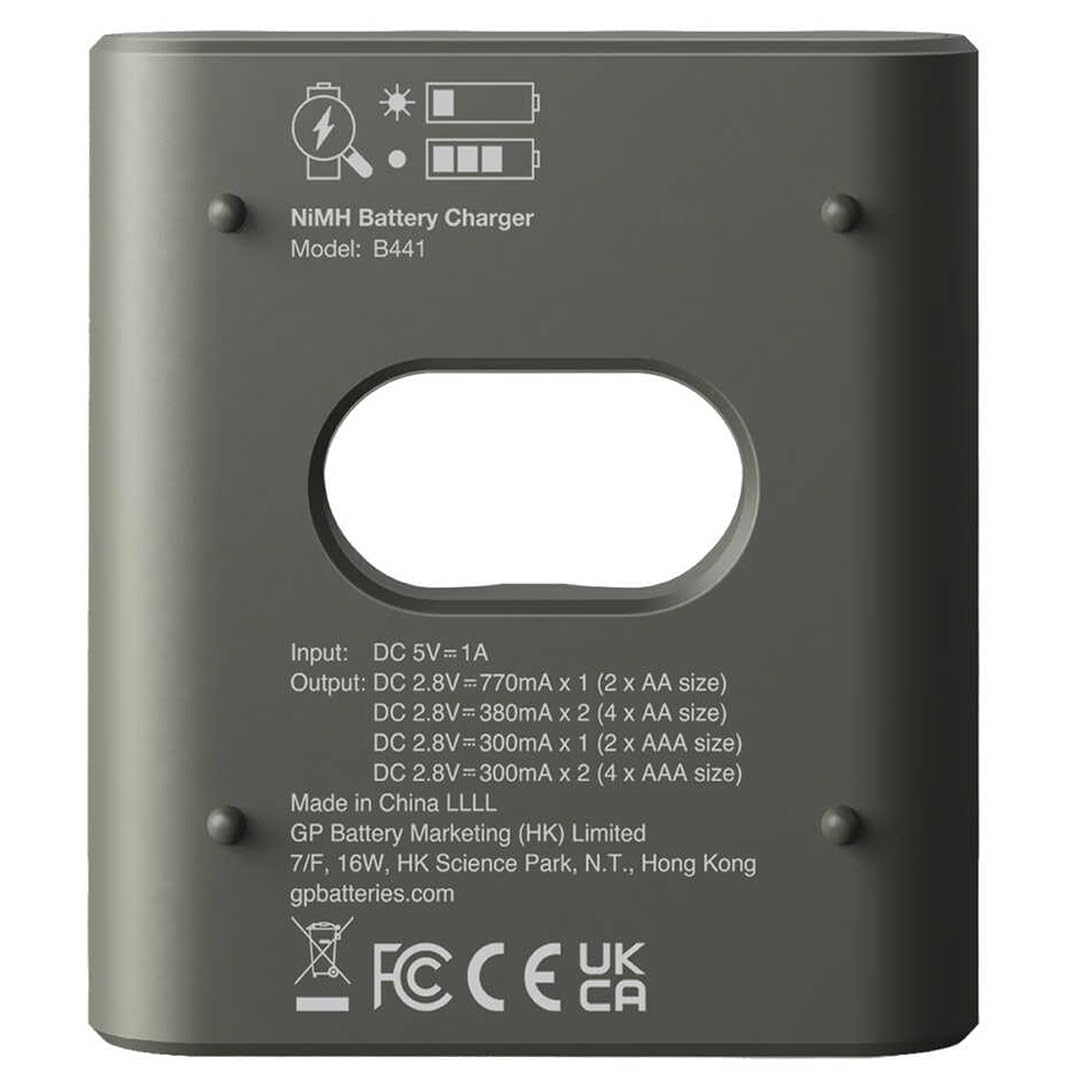 GP B441 Cargador USB (modelo sin batería) 4 canales para baterías recargables AA y AAA