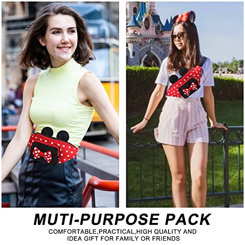 Cute Fanny Pack for Travel Best Fanny Pack Women Waist Pack Teen Girls Mini Mouse Belt Bag Cartoon Fanny Packs Hiking Bum Bags Outdoor Waist Bag with Mouse Ears Red - Image 6