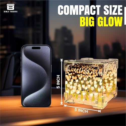 Image of CRAE Mirror Cube Tulip Lamp | DIY Flowers Led Decorative Lamp | Table Ornaments for Bedroom | Gifts for Woman | Valentine Gift (Cube Tulip)