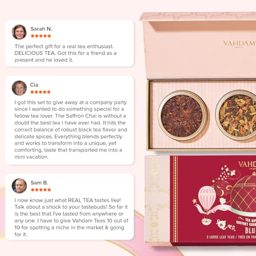 Image of VAHDAM Tea Gift Set - 3 Loose Leaf Teas in Premium Tin Caddy Box | Small Tea Gift Hamper for Women & Her | Christmas Gift, Teacher & Hostess Present | Assorted Tea Sampler for Tea Lovers